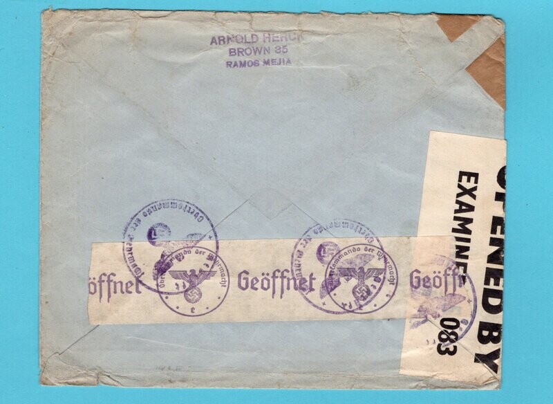 ARGENTINA censor cover 1940 Ramos Mejia to Belgium -no service