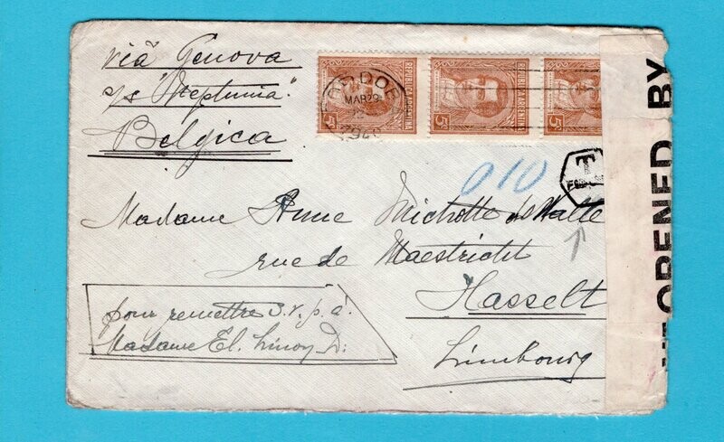 ARGENTINA censor cover 1940 Cordoba to Hasselt, Belgium