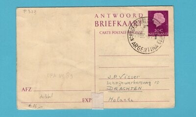 ARGENTINA postal card Netherlands with paid reply 1961 traincancel