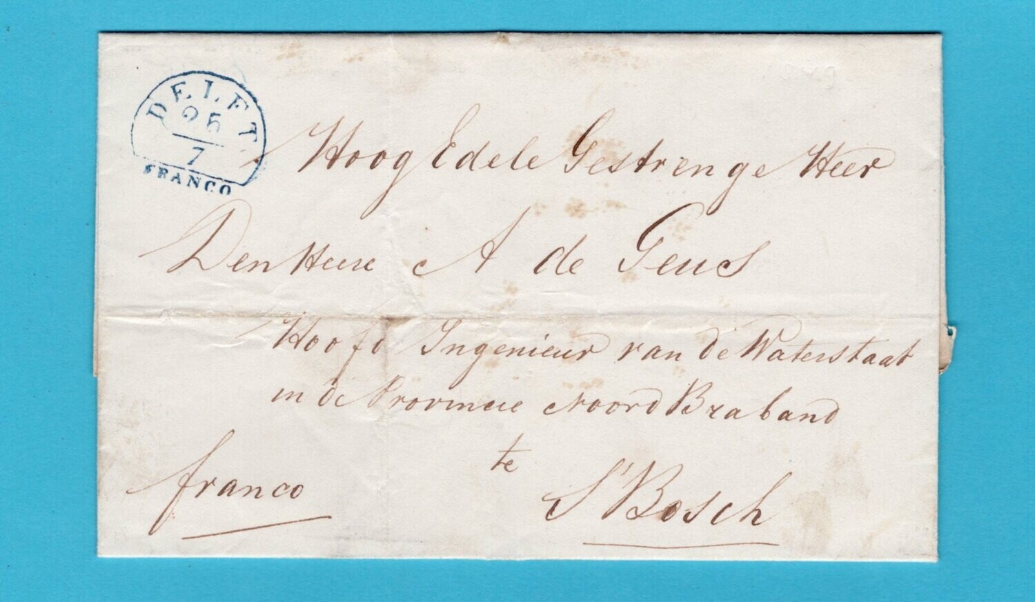 NEDERLAND brief 1849 Delft franco halfrond naar Den Bosch