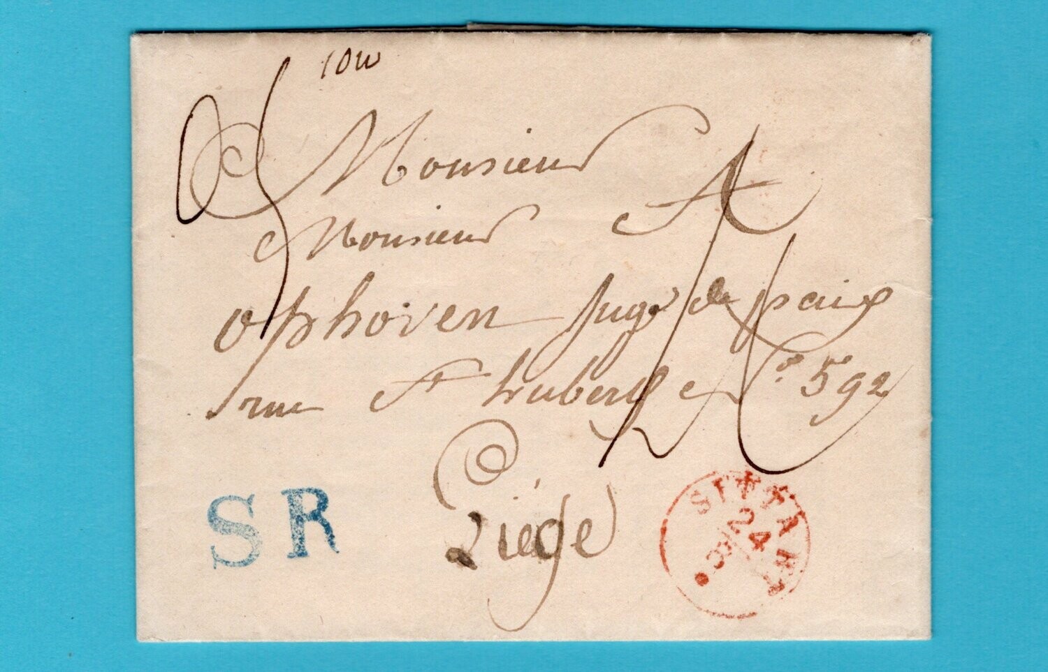 NEDERLAND plattelandspost met SR 1842 Sittard naar Luik