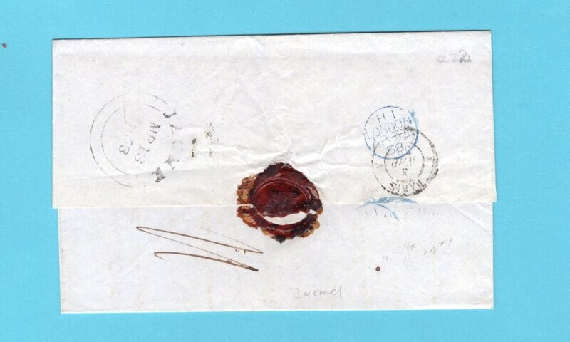 HAITI cover sheet 1858 Jacmel via Southampton and London to Paris