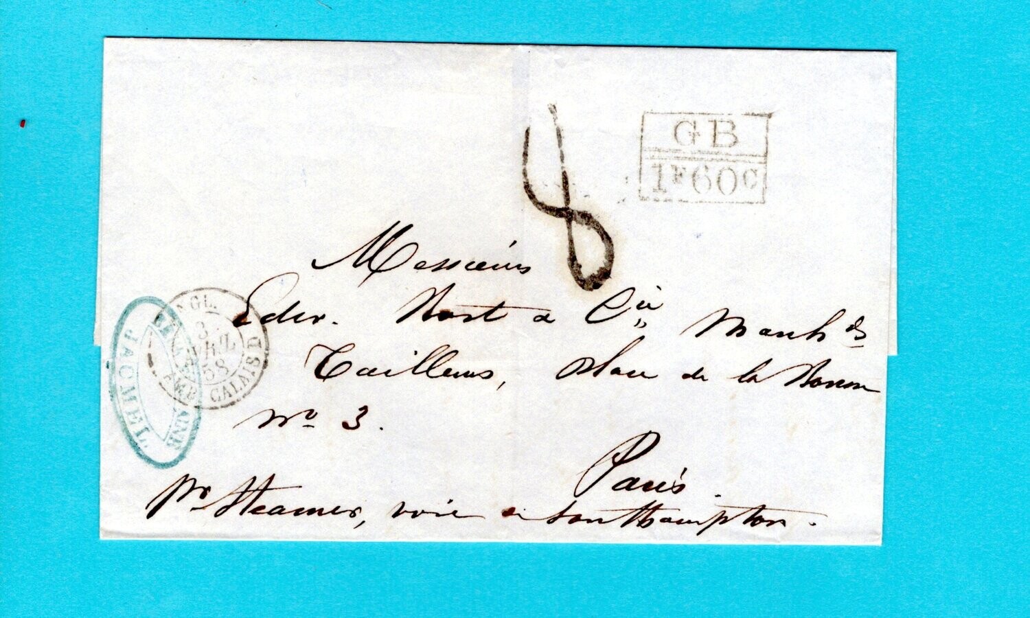 HAITI cover sheet 1858 Jacmel via Southampton and London to Paris
