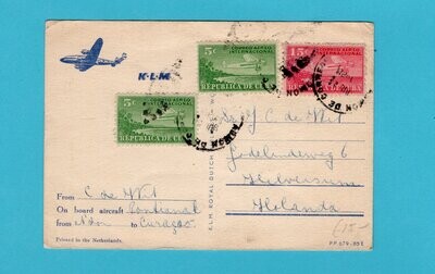 CUBA KLM air card 1949 at plane Pontianak to Netherlands
