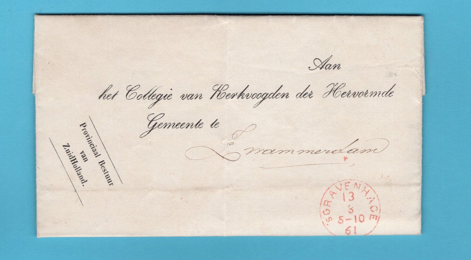 NEDERLAND kerkbrief 1861 &#39;s Gravenhage naar Zwammerdam