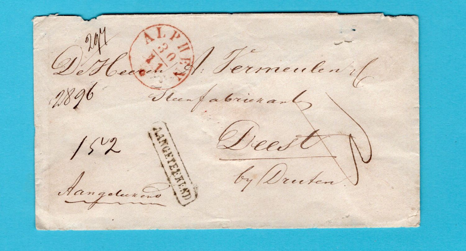 NEDERLAND R brief ca 1850 Alphen naar Deest