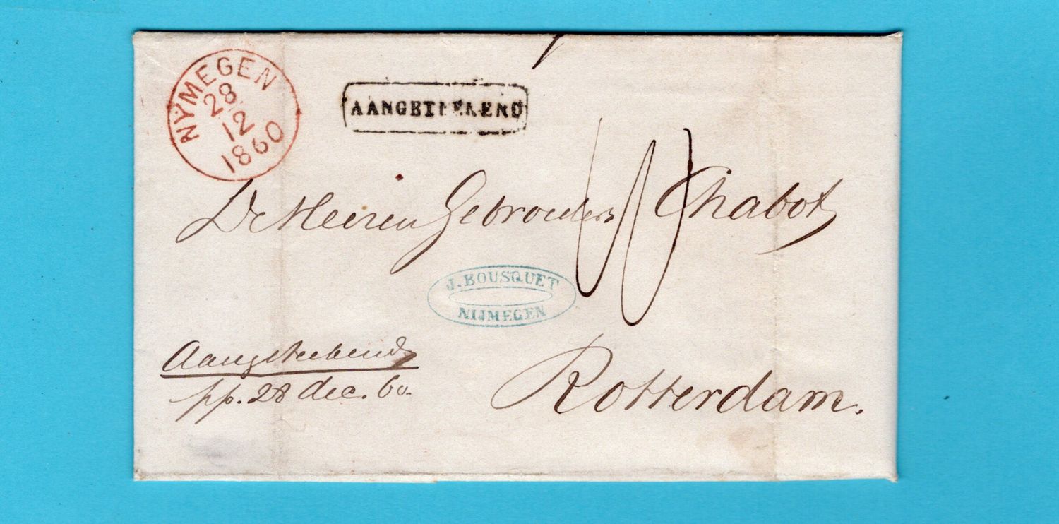 NEDERLAND aangetekende brief 1860 Nijmegen naar Rotterdam