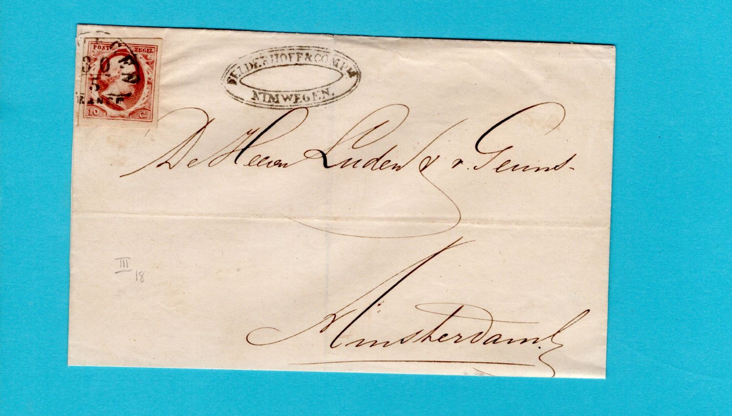 NEDERLAND briefomslag 1856 Nijmegen naar Amsterdam