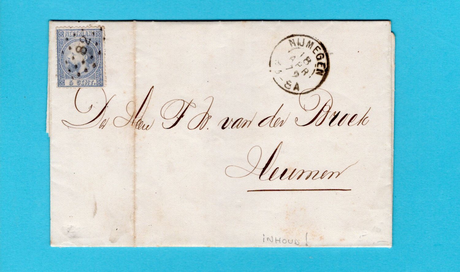 NEDERLAND brief Geldersche Stoomboot My 1872 Nijmegen