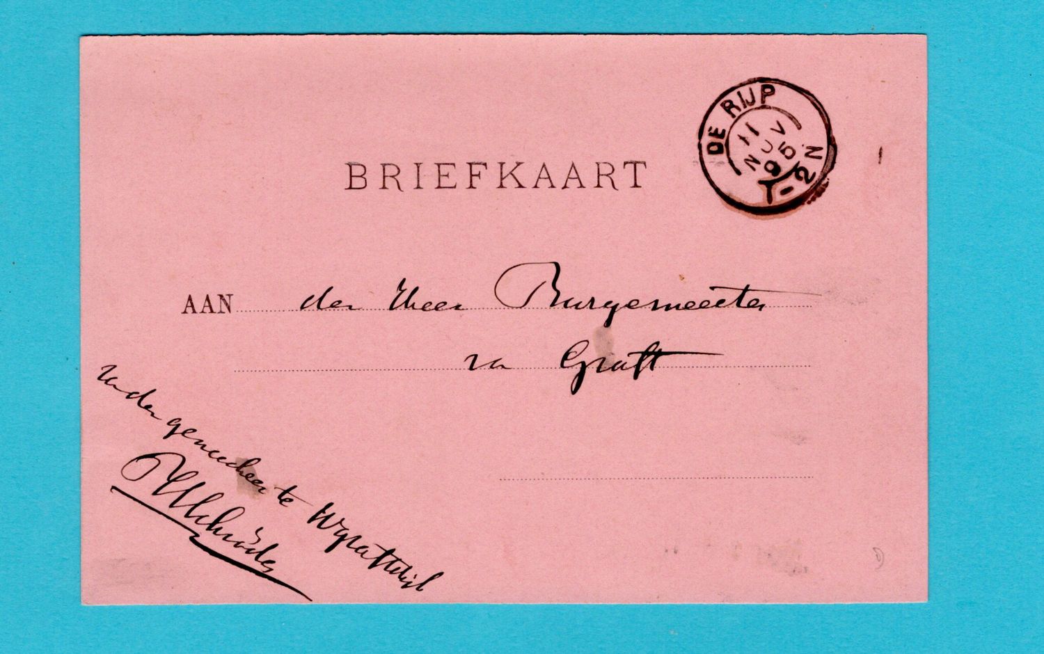 NEDERLAND dienst briefkaart 1895 de Rijp - opgave mazelen -Graft