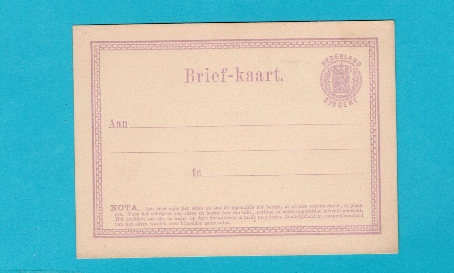 NEDERLAND briefkaart #1 ongebruikt 1871 **