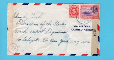 CURAÇAO gecensureerde brief 1944 Willemstad naar USA
