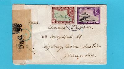 CURAÇAO gecensureerde brief 1944 Willemstad naar Canada