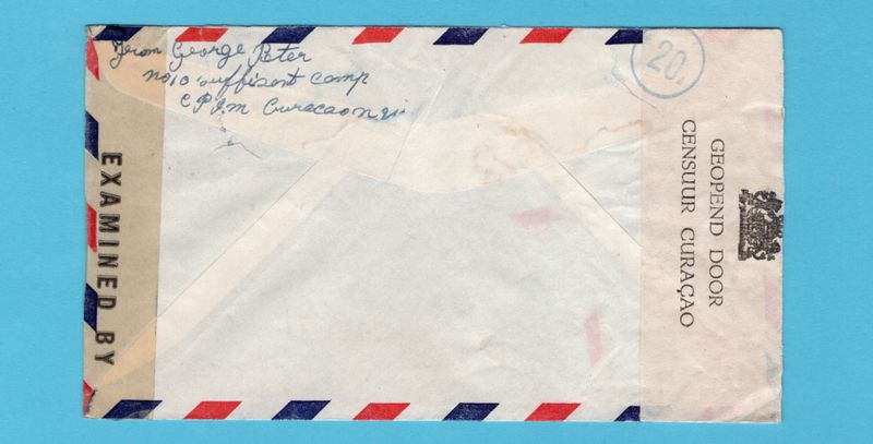 CURAÇAO gecensureerde brief 1944 Willemstad naar USA