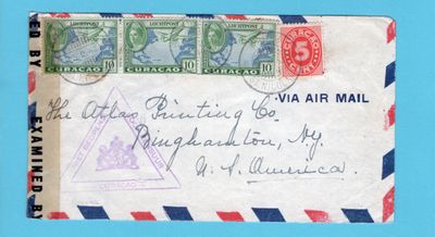 CURAÇAO gecensureerde brief 1943 St Nicolaas naar USA