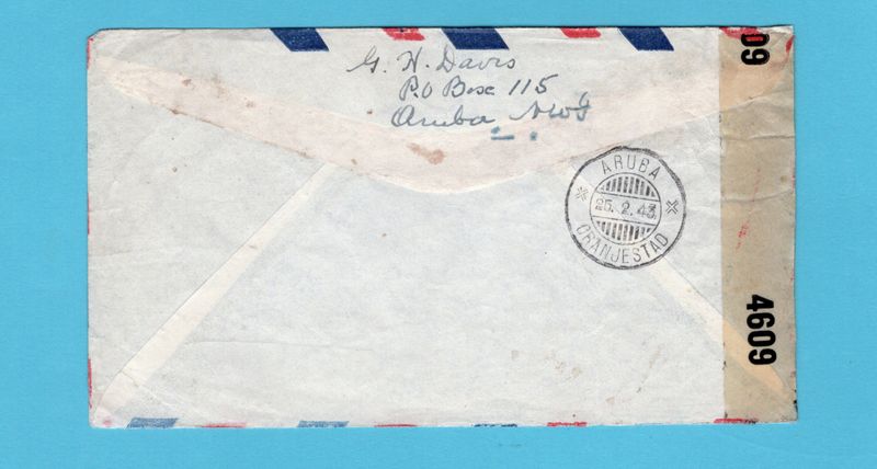 CURAÇAO gecensureerde brief 1943 St Nicolaas naar USA