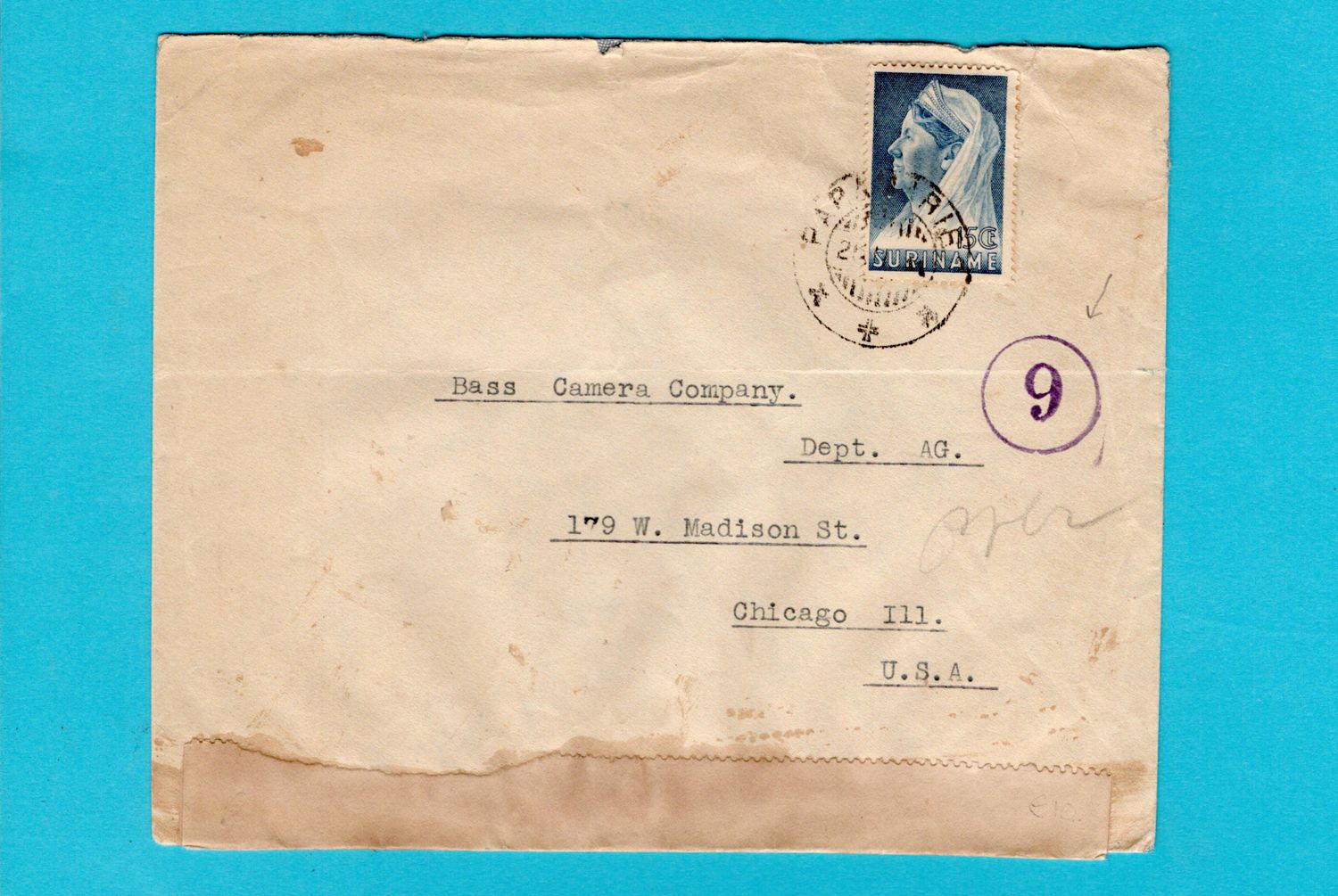 SURINAME gecensureerde brief 1941 Paramaribo naar USA
