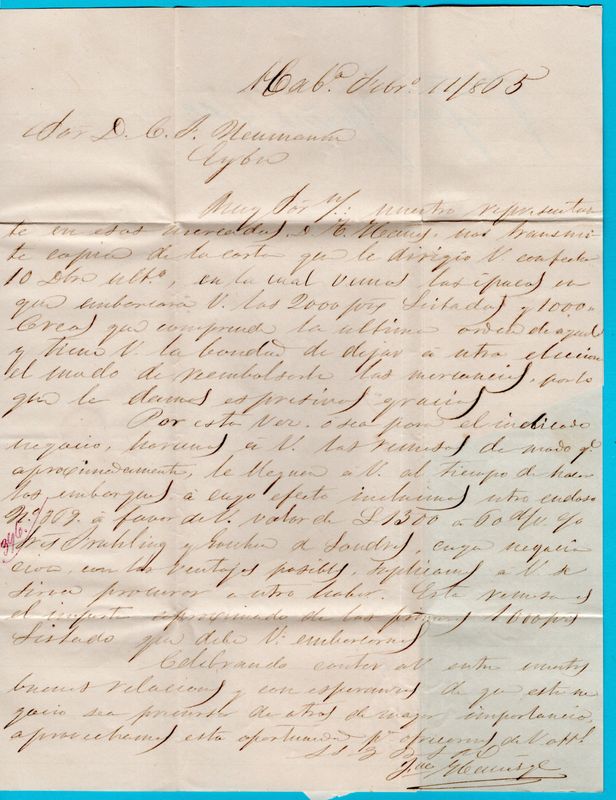 CUBA entire 1865 Habana over New York to Ebersbach, Germany