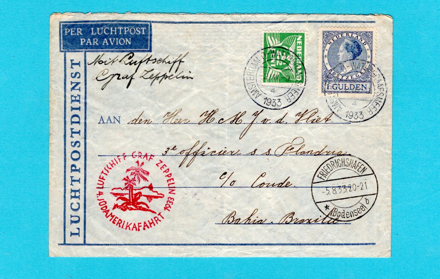 NEDERLAND Zeppelin Sud Amerika Fahrt 1933 Amsterdam - Brazilië