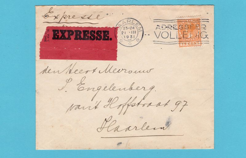 NEDERLAND expresse brief 1931 lokaal Haarlem