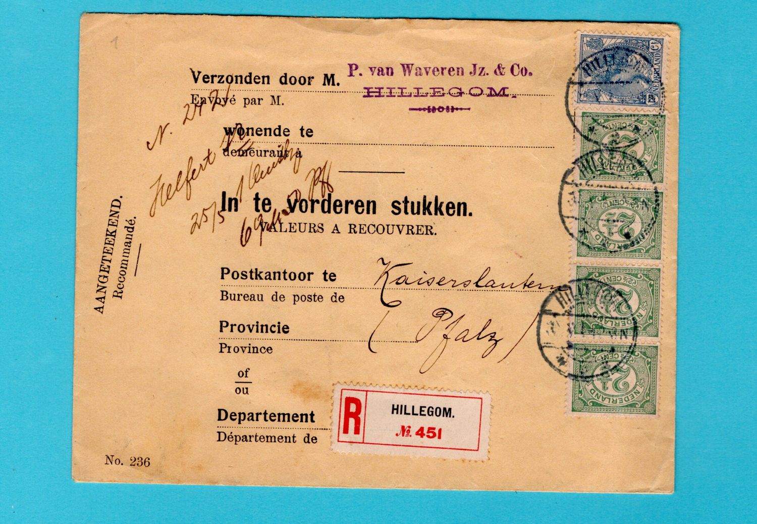 NEDERLAND R brief voor in te vorderen stukken 1914 Hillegom