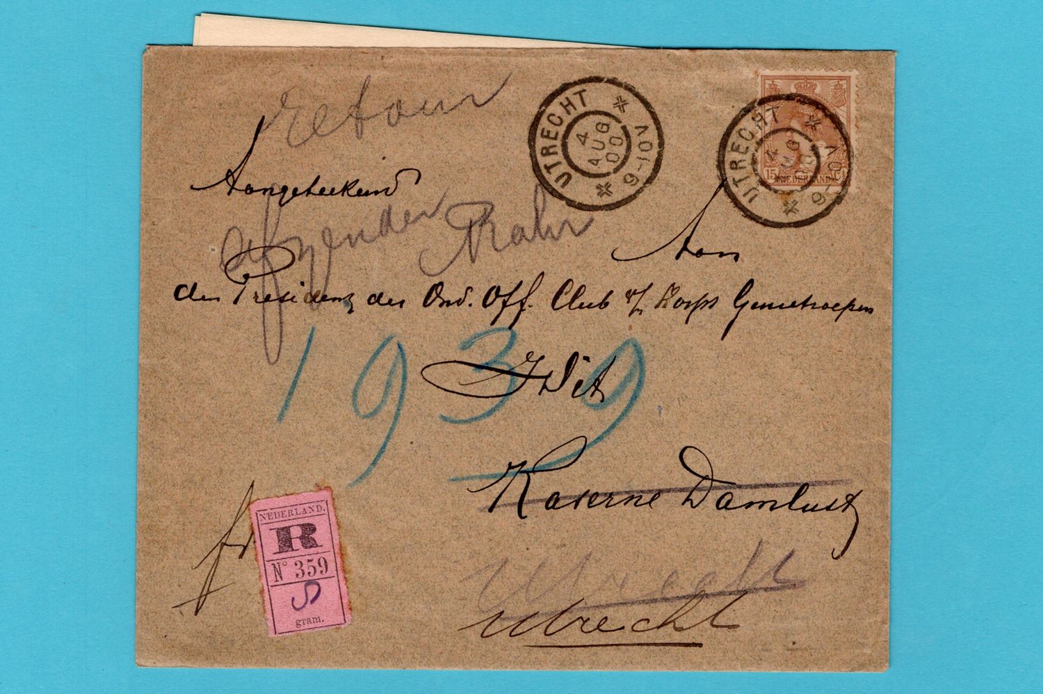 NEDERLAND R brief 1900 Utrecht en geweigerd