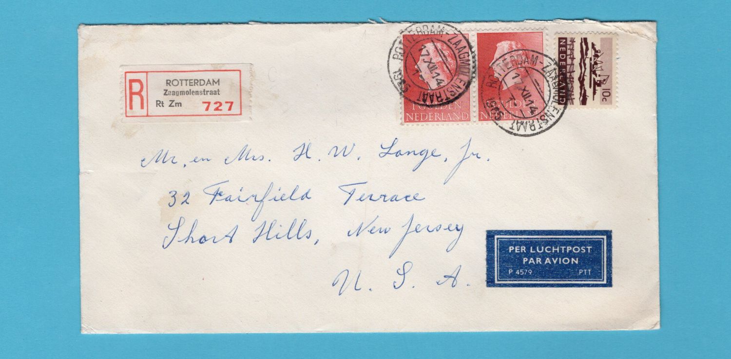 NEDERLAND R lp brief 1965 Rotterdam naar USA