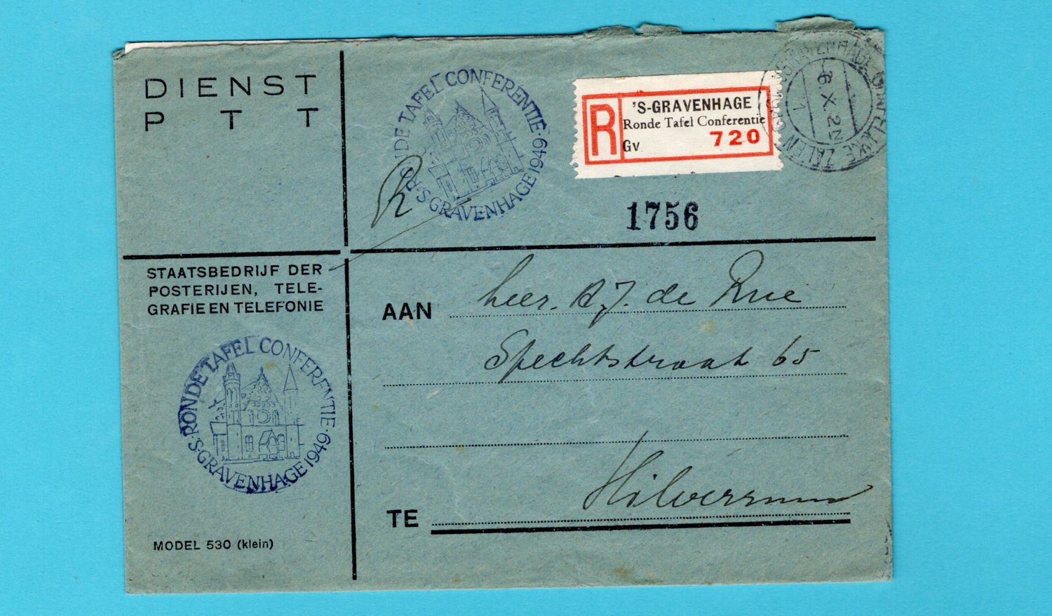 NEDERLAND R dienstbrief 1949 Den Haag Ronde tafel conferentie