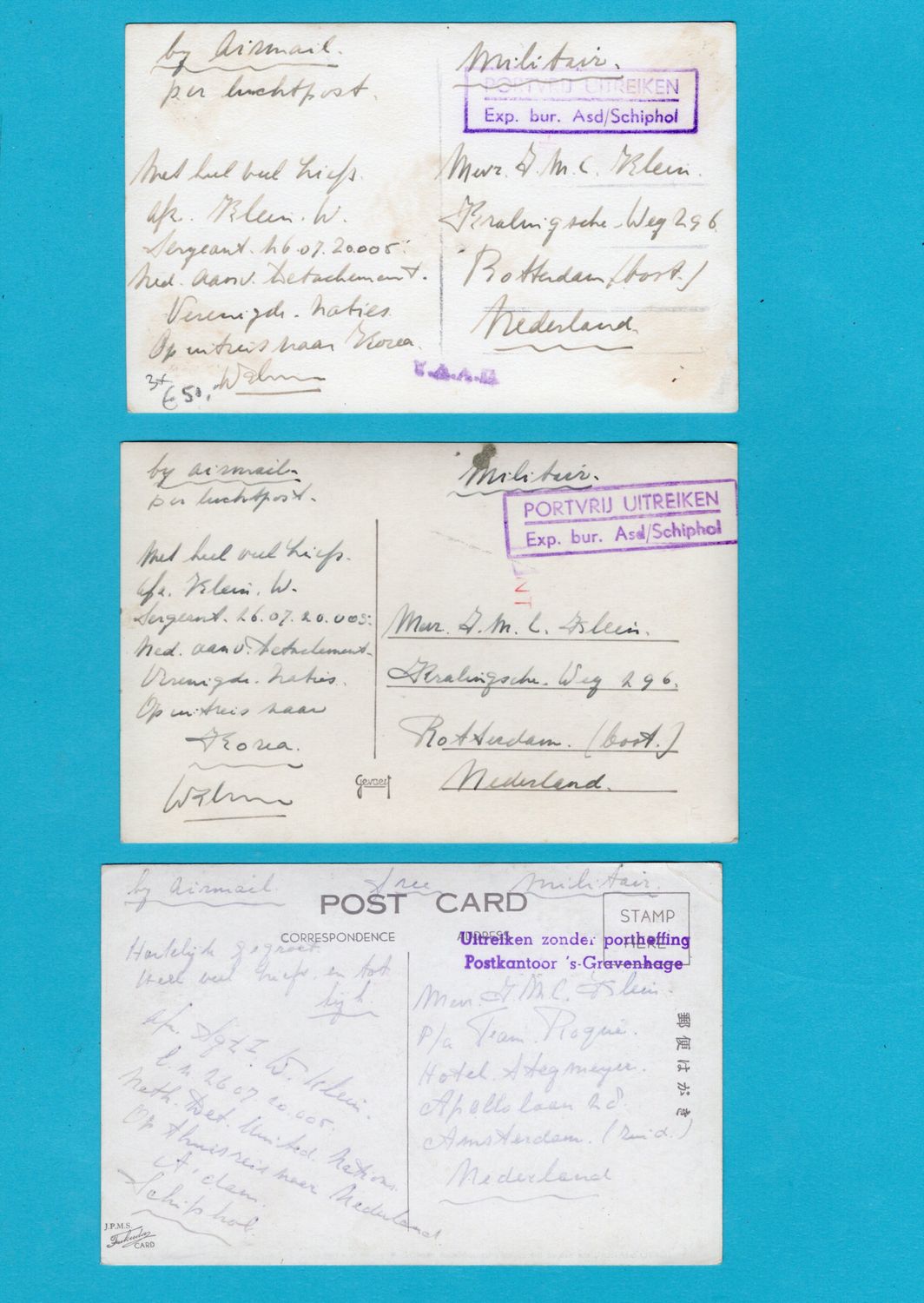 NEDERLAND KOREA oorlog 1953/54 kaarten uitreis /thuisreis