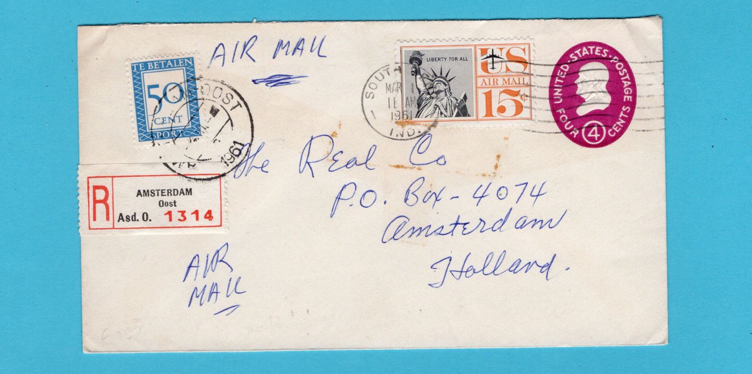 NEDERLAND R brief 1961 USA ambtshalve aangetekend Amsterdam