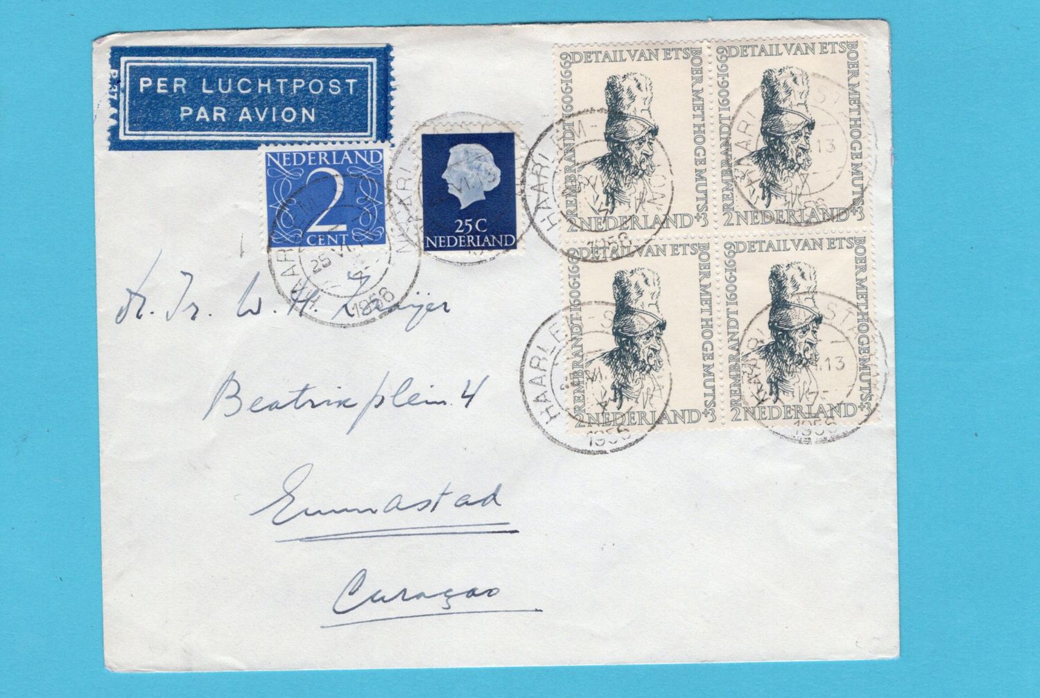 NEDERLAND luchtpost brief 1956 Haarlem naar Curaçao