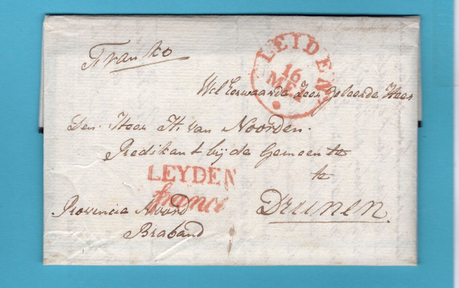 NEDERLAND rouwbrief 1836 Leiden Bijdorp naar Drunen
