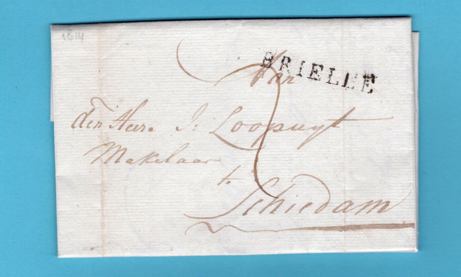 NEDERLAND complete brief 1814 Brielle naar Schiedam
