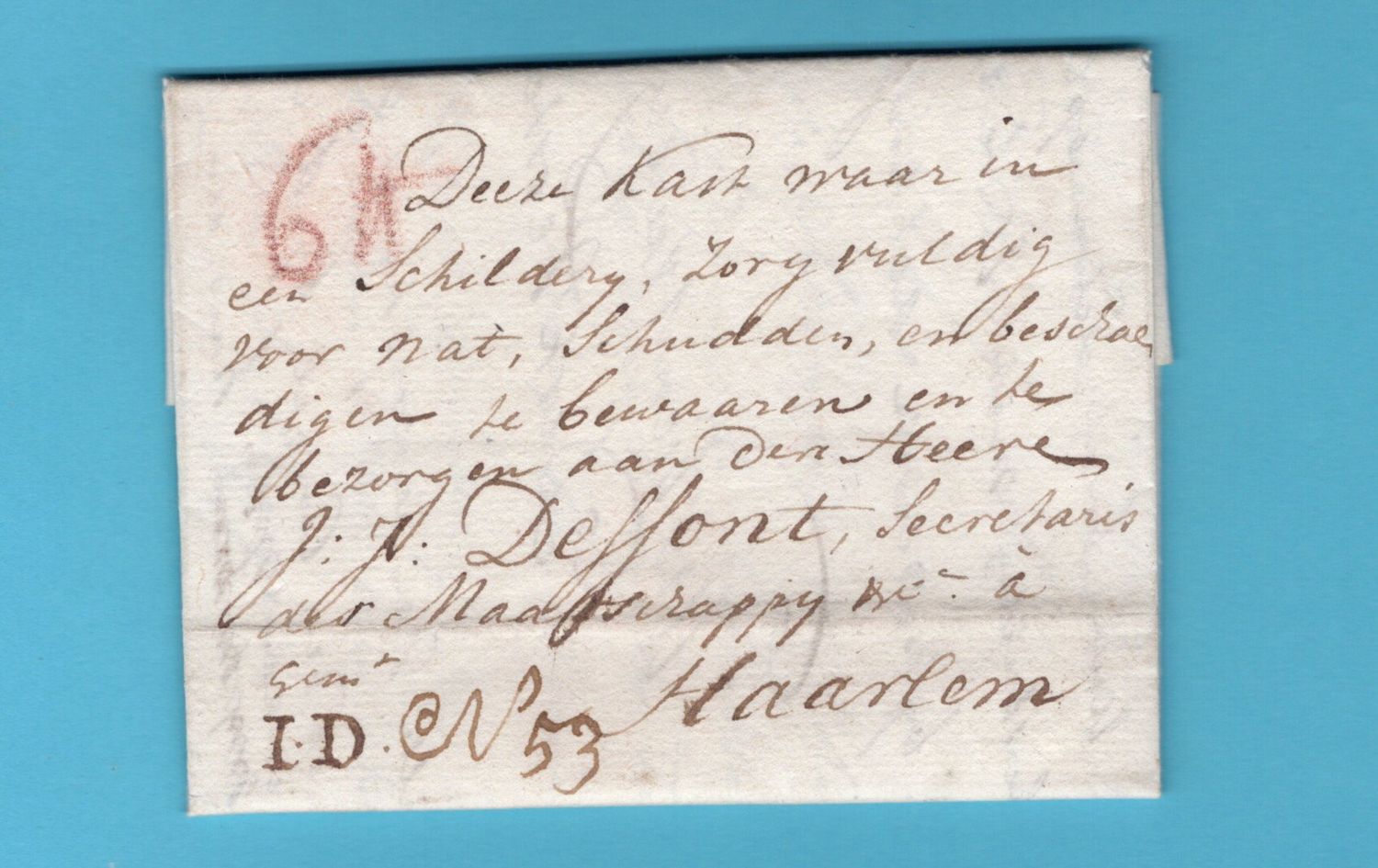 NEDERLAND begeleidende brief 1803 bij schilderij H. Voogd