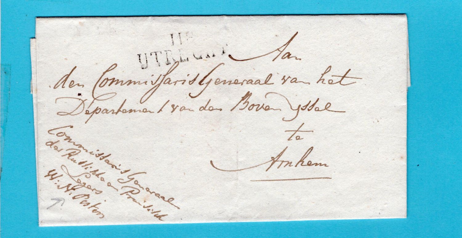 NEDERLAND omslag 1814 Utrecht naar Arnhem militair portvrij