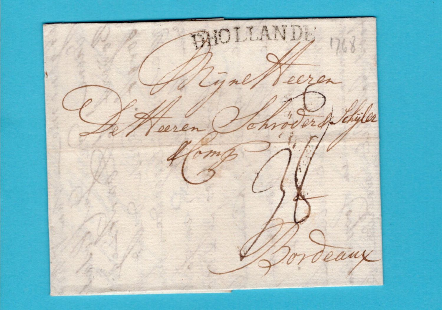 NEDERLAND brief 1768 Amsterdam met D&#39;Hollande naar Bordeaux