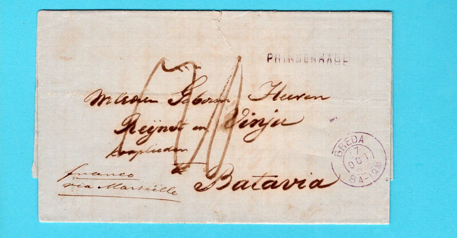 NEDERLAND brief 1869 Princenhage naar Batavia, Indië