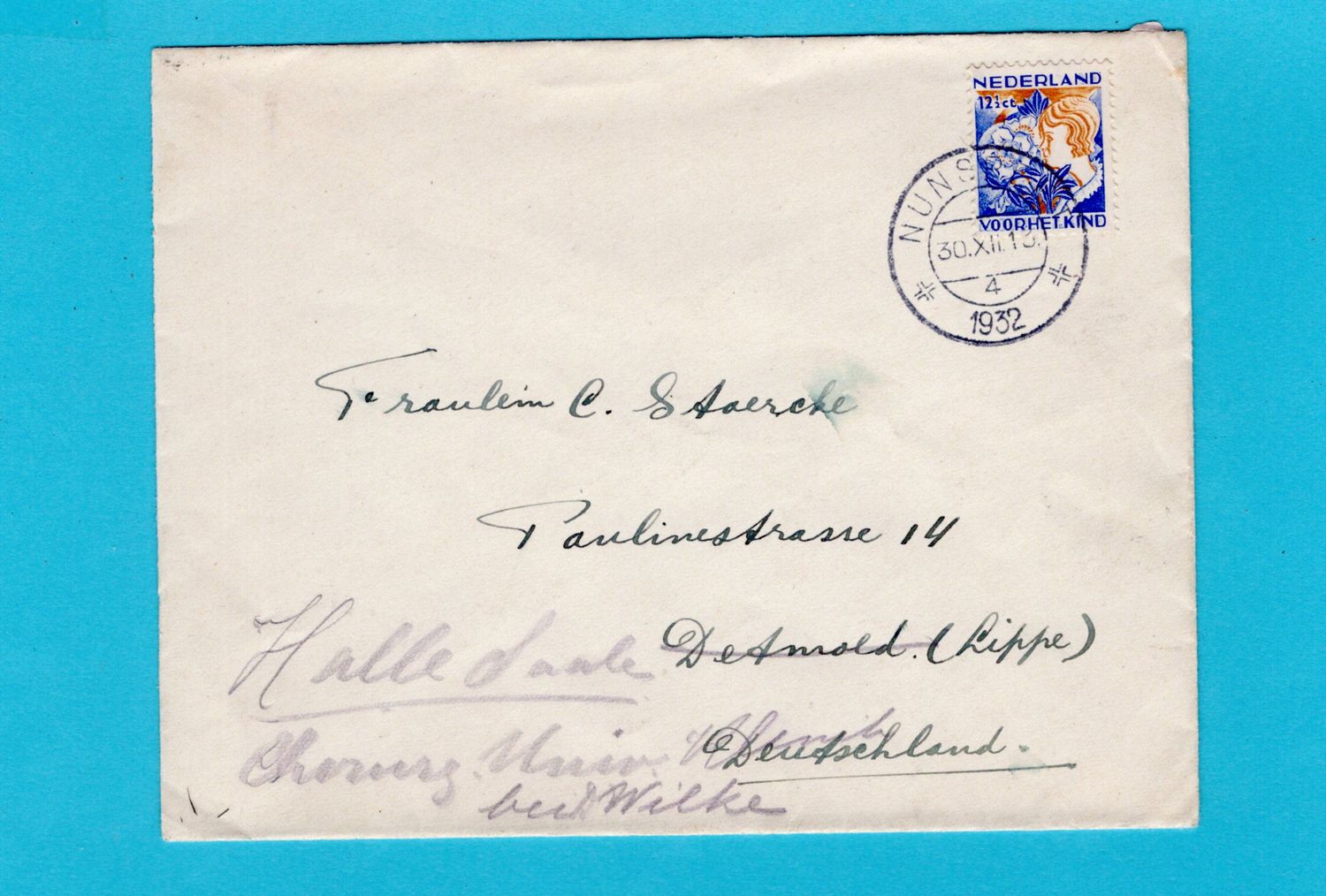 NEDERLAND brief 1932 Nunspeet naar Detmold, Duitsland