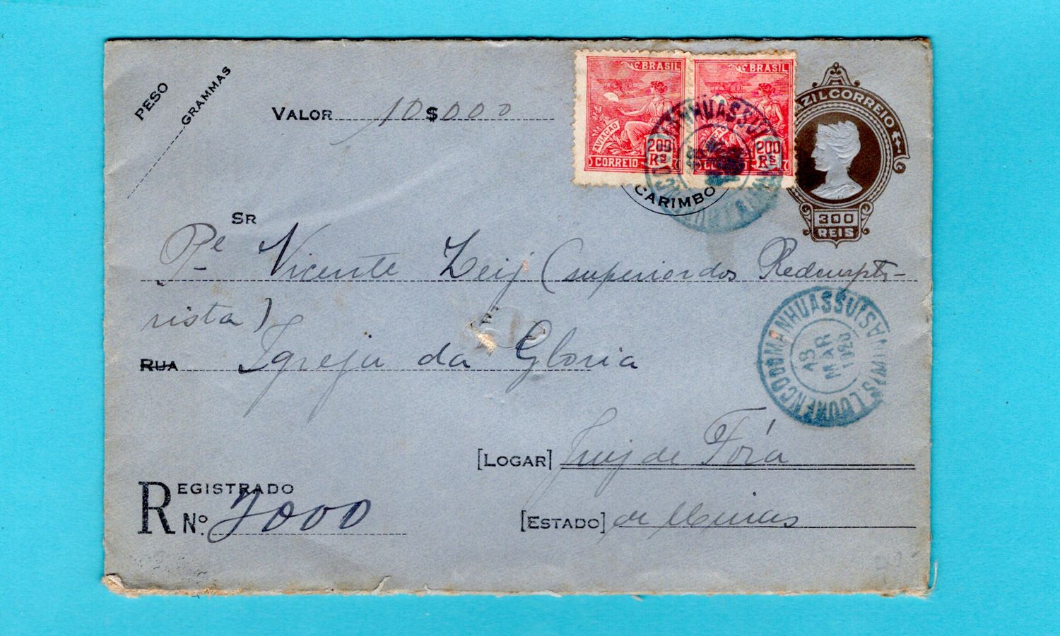 BRAZIL insured value cover 1920 San Lourenço do Manhuassu
