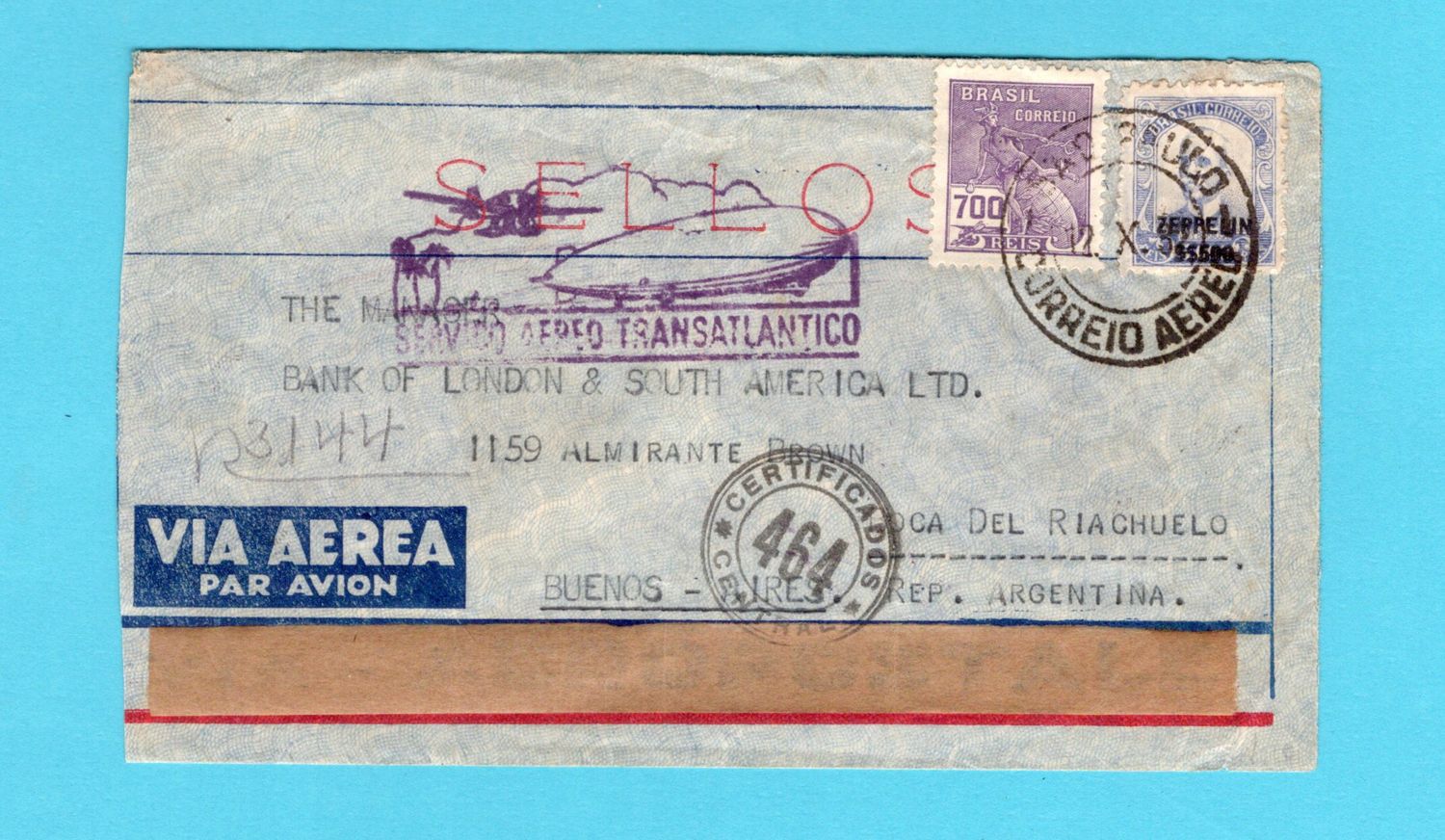 BRAZIL air zeppelin cover 1932 Sao Paulo to Argentina