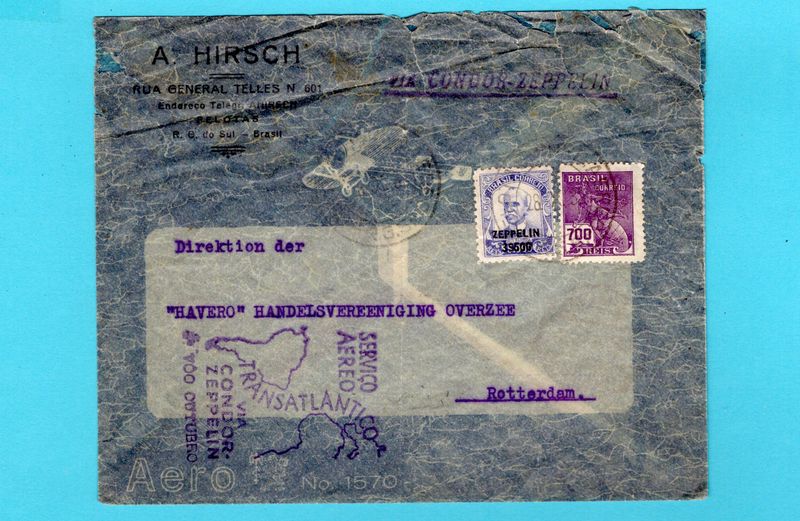 BRAZIL Condor zeppelin cover 1932 R.G. do Sul to Netherlands