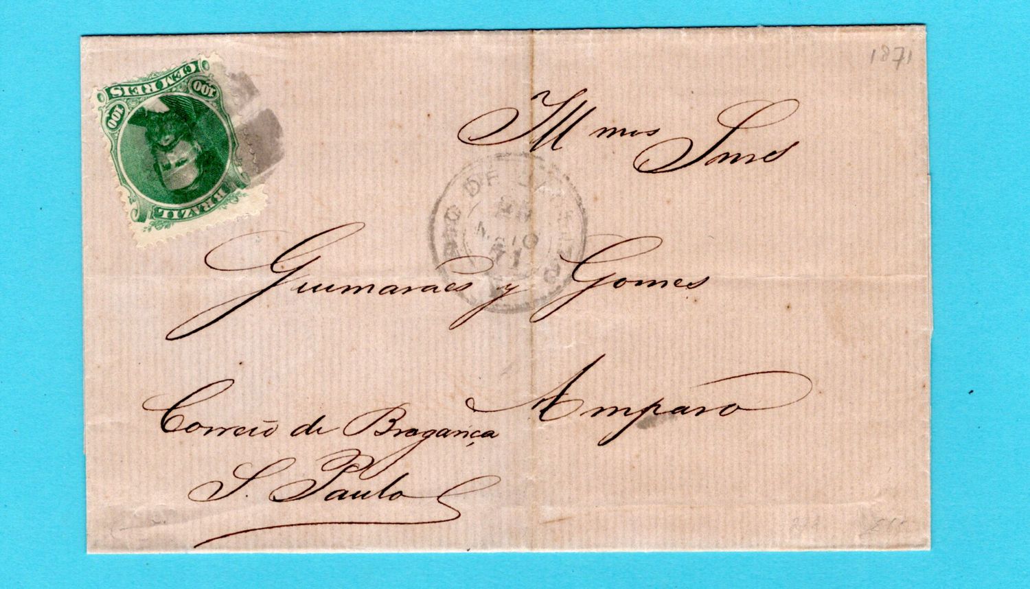 BRAZIL cover sheet 1871 Rio de Janeiro to Amparo