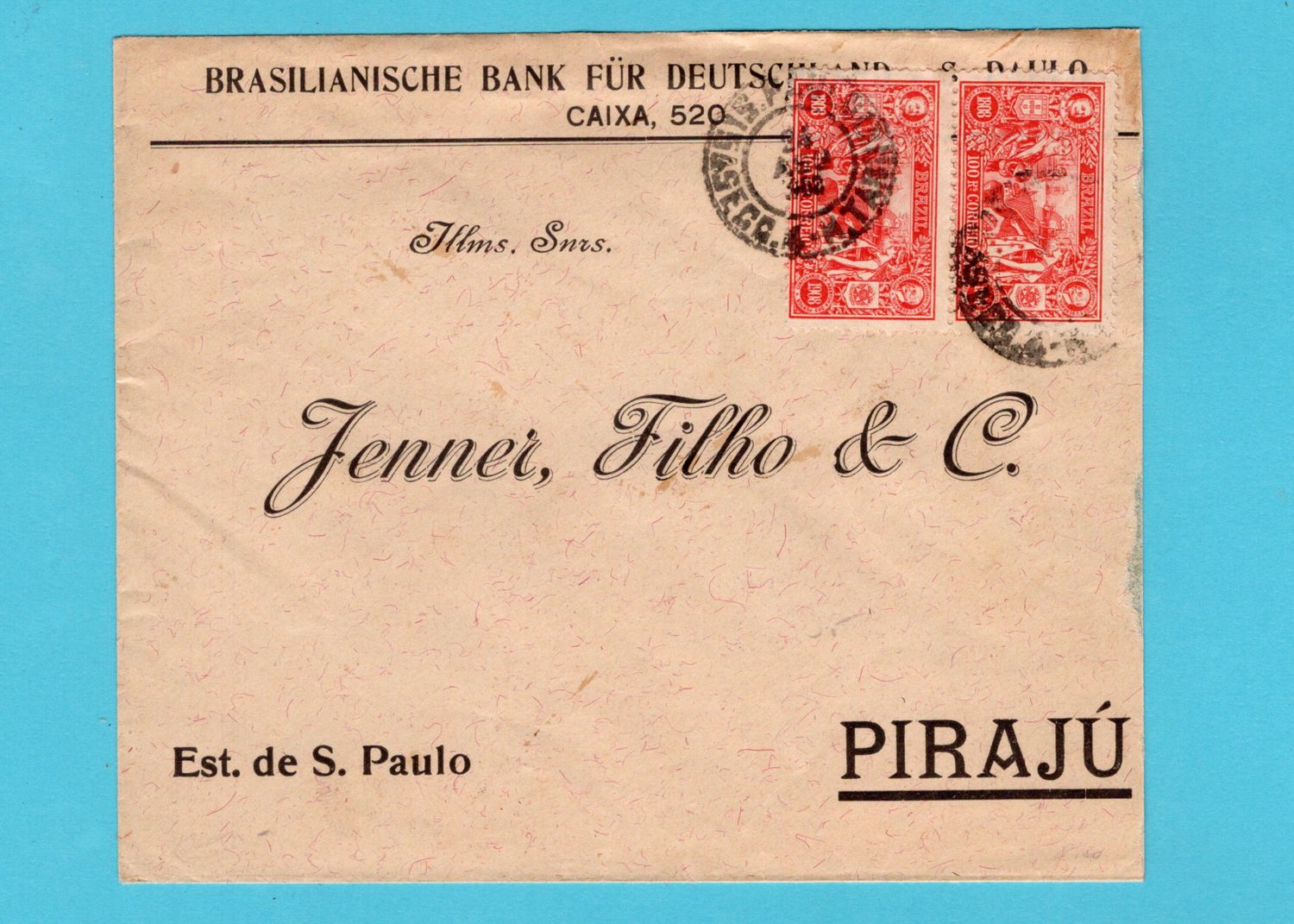BRAZIL cover 1908 Sao Paulo to Pirajú