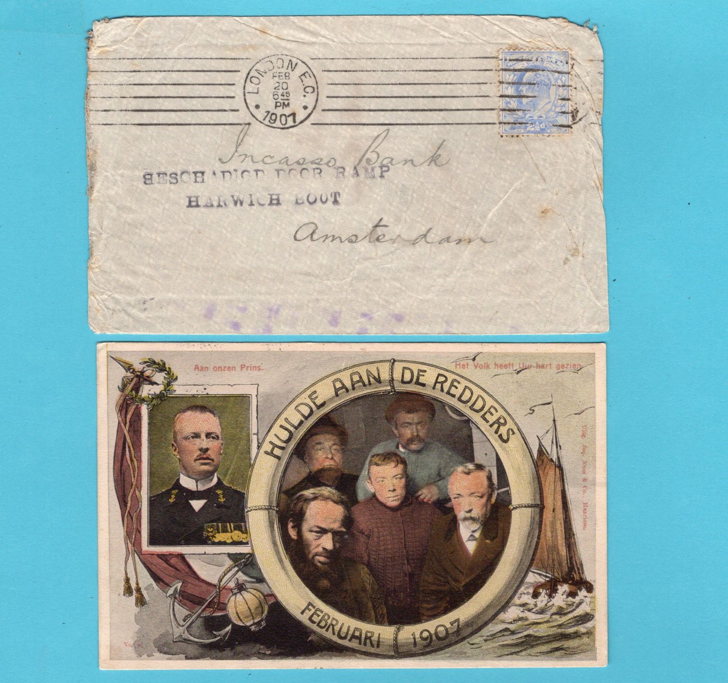 HARWICH boot ramp 1907 brief + prentbriefkaart
