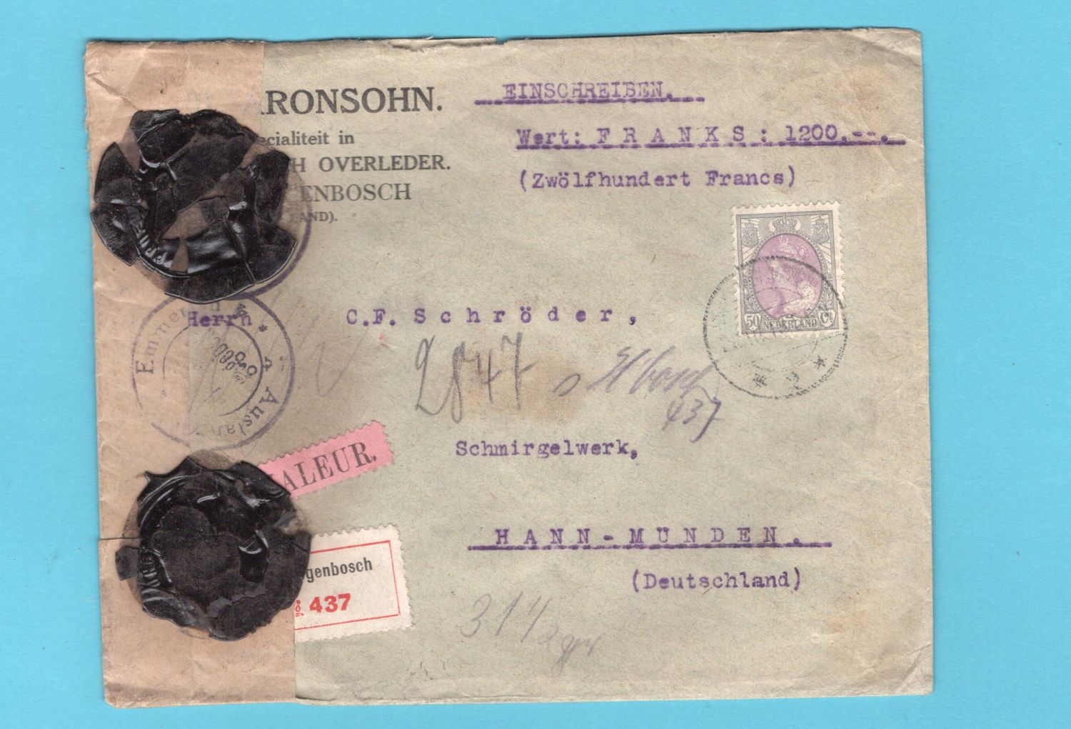 NEDERLAND R waardebrief 1918 &#39;s Hertogenbosch met lakcensuur