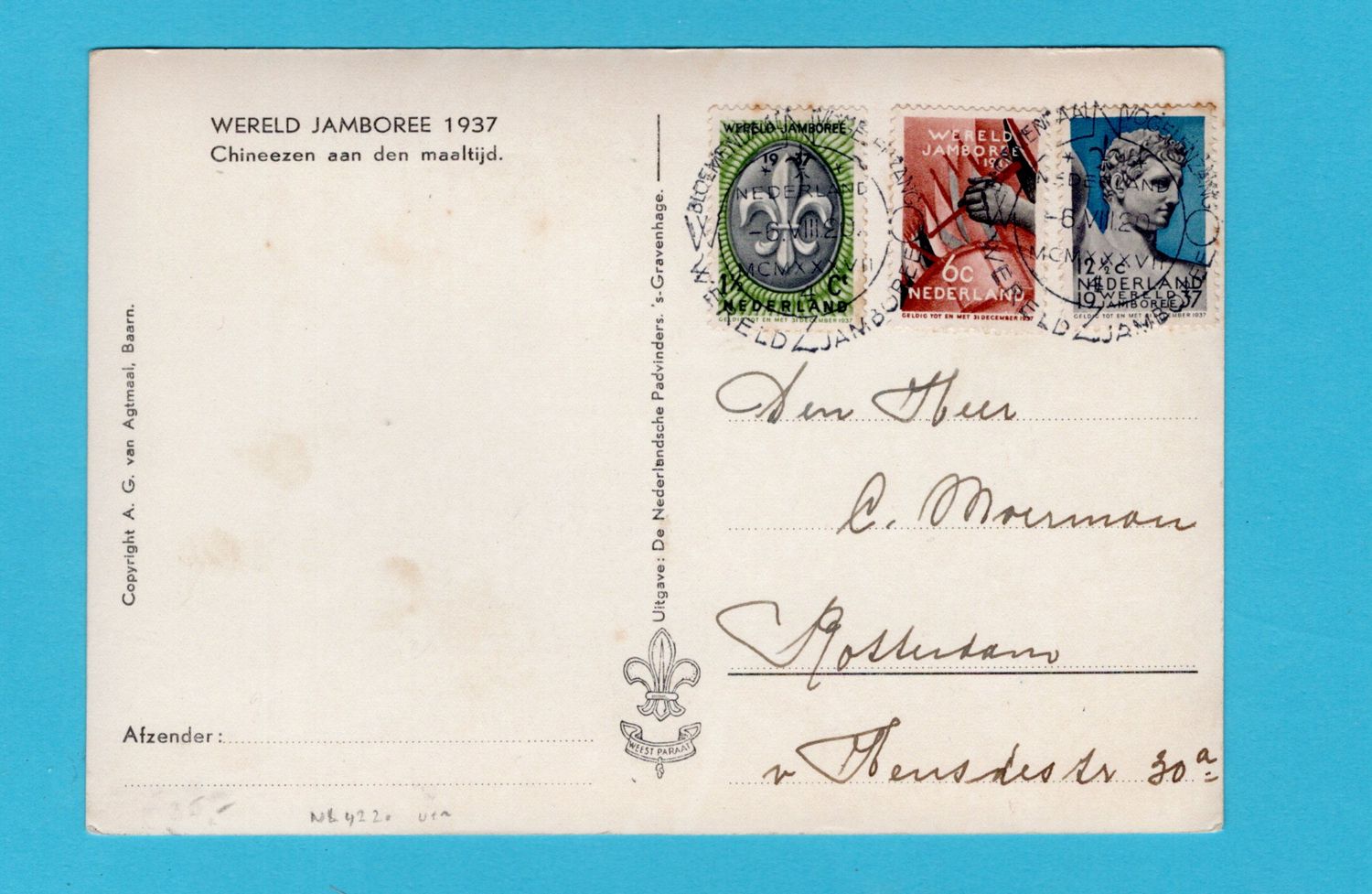 NEDERLAND Jamboree kaart 1937 Vogelenzang naar Rotterdam