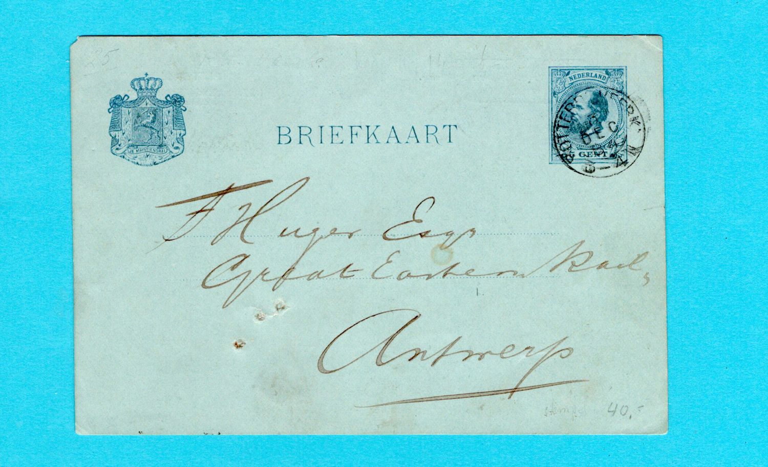 NEDERLAND privé briefkaart 1884 Rotterd: Veerk: naar Antwerpen