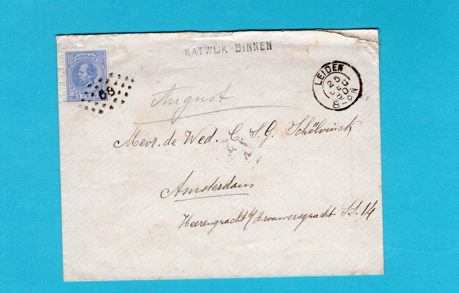 NEDERLAND brief 1880 Katwijk Binnen naar Amsterdam