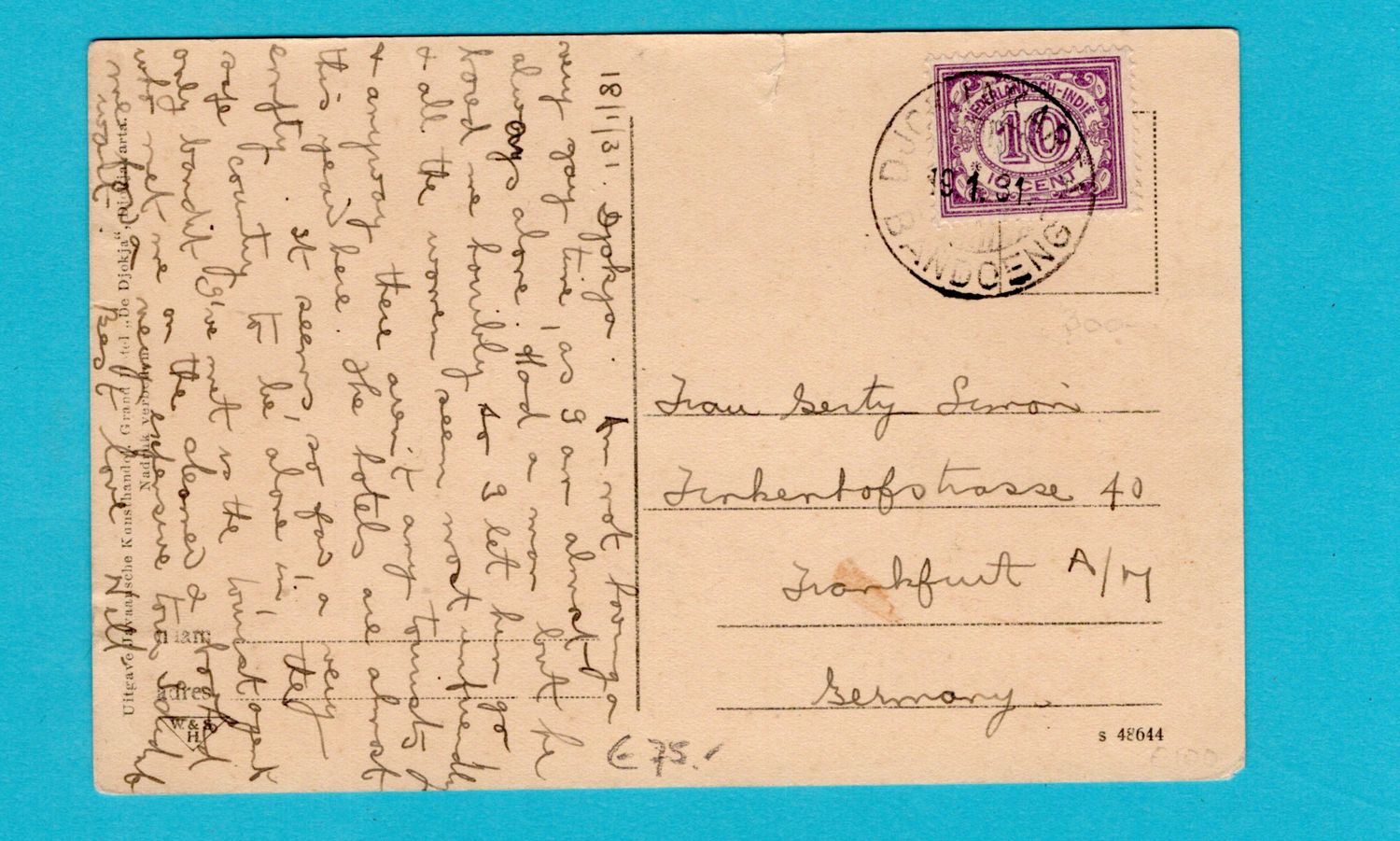 NETHERLANDS EAST INDIES PPC 1931 train Djokjakarta-Bandoeng