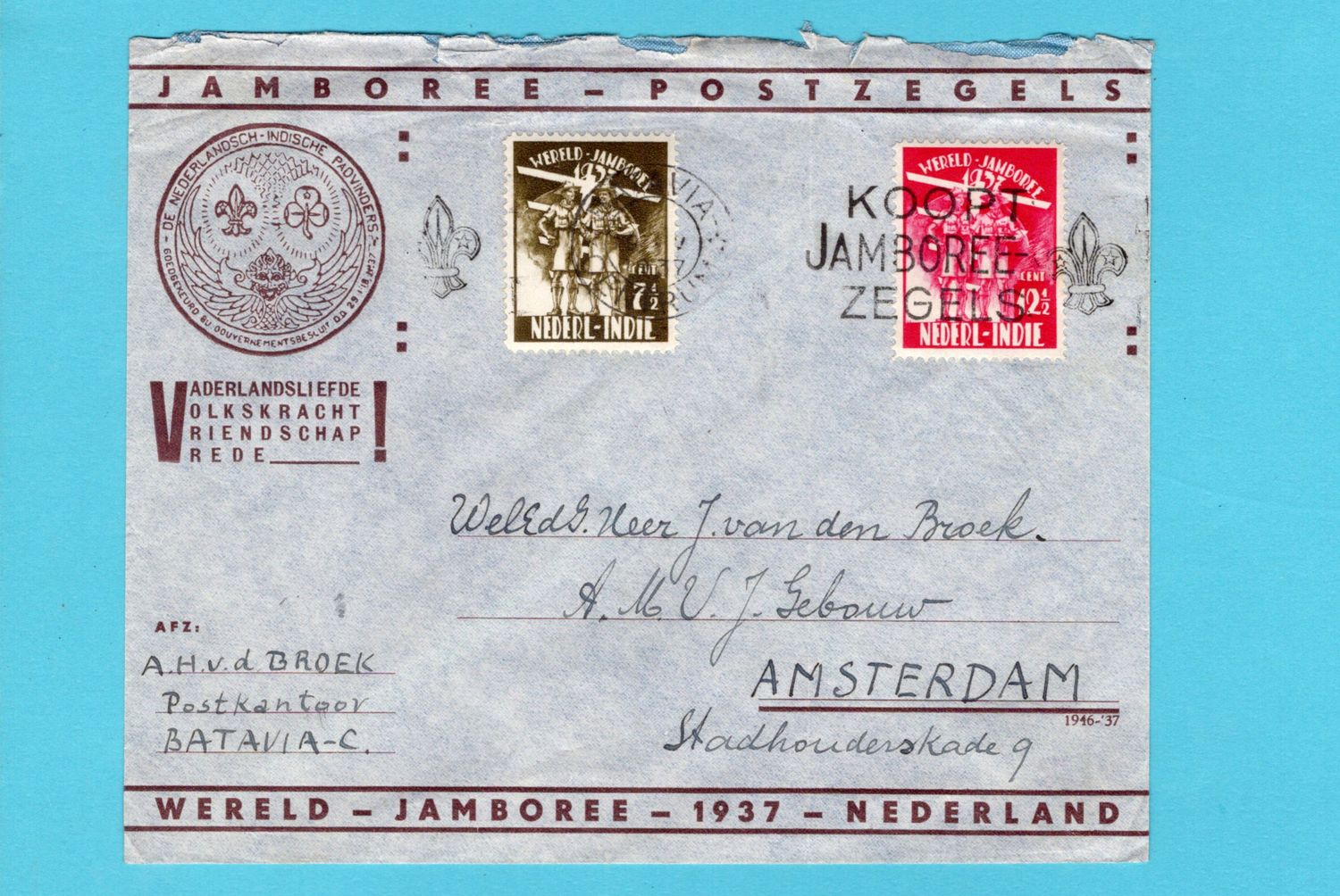 NETHERLANDS EAST INDIES cover 1937 Batavia Jamboree slogan
